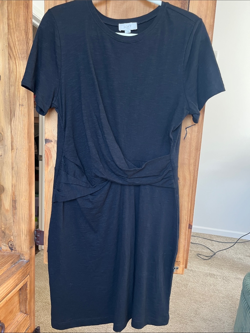 LOFT Black Twist-Waist Short Sleeve Midi Dress Large NWT